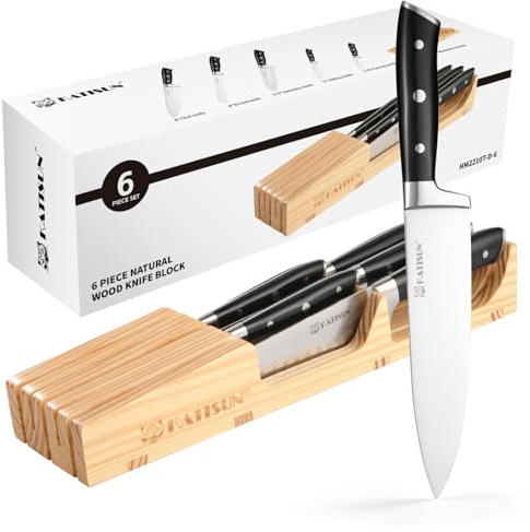 KATISUN cassetto portacoltelli combinato, set di coltelli da cucina da 6 pezzi, set di coltelli in acciaio giapponese 420j2, set di coltelli perfetto