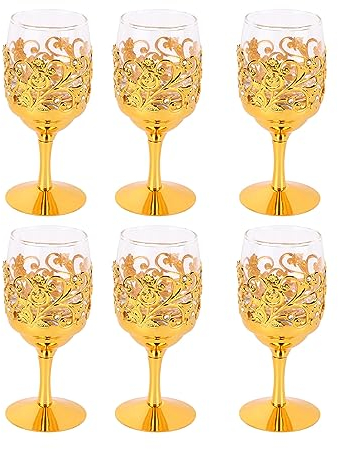 Copas De Vino Doradas, Copa De Vino De Metal, Copas Irrompibles, Copa De Vino Reutilizable, Copa De Vino De Tallo Portátil Para Eventos Al Aire Libre