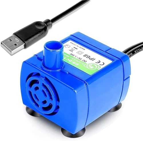 Vindox Keramik Katzenbrunnen, Super Leise Automatischer Trinkbrunnen Pumpe Ersatzpumpe für Katzen Trinkbrunnen Wasserbrunnen mit 170cm Kabel (NO LED-Licht) (pumpe)