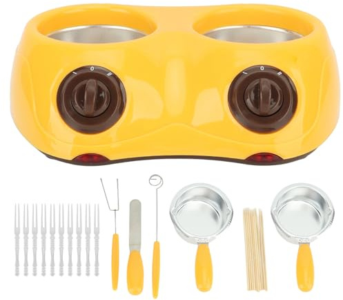 Jiawu Olla para Derretir Chocolate Doble, Mini Calentador Eléctrico Portátil para Fondue con Crisol Doble para Chocolate,Queso,Dulces,Crema,Mantequilla,Leche, con Moldes y (Enchufe UE