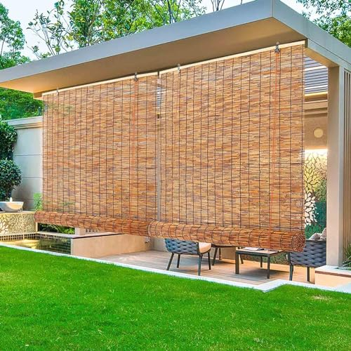 Outdoor Roller Blinds Roman Bamboo Blinds waterproof Easy to Install 50 55 60 65 70 85 90 105 110 120 125 130 140 150 155 160 170 180cm Wide Sun Screen Privacy for Garden Kitchen Living Room