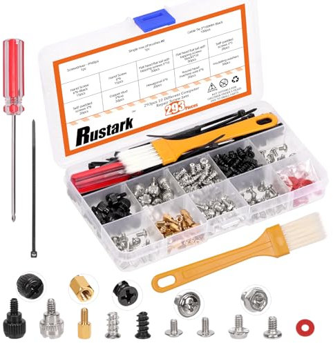Rustark 293Pcs Computer Screws Assortment Kit Motherboard Standoffs Screws Set PC Screws Kit for Universal Motherboard Hard Drive Computer Case Laptop Case Repair DIY Installation