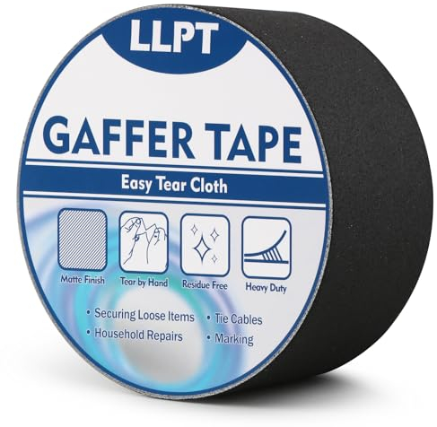 LLPT Nastro Adesivo Telato Nero | Nastro Adesivo in Tessuto Qualità Premium | Gaffa Tape | Non Riflettente e Facile da Strappare,Ideale per Fotografi(PGT515P1BK) | 50 mm x 15 m