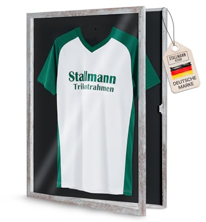 Stallmann Design Trikotrahmen 'Easy Click & Fill' mit Tür | Rahmen-Farbe: Vintage | Hintergrund: Schwarz | Größe: 70 x 90 cm | hochwertige und leicht zu befüllende Vitrine für Trikots