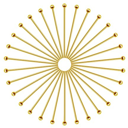 TOAOB 200 Stück Kopfnadeln Kugelkopfnadeln Messing 24K Vergoldet Nietstifte Kugelkopf 20mm Golden für Ohrring Schmuckherstellung