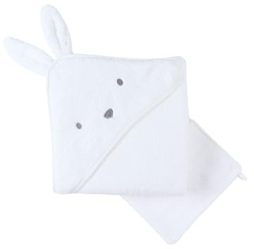Noukie's - Frotteebadeset - Kapuzenbadetuch + Waschhandschuh - Snow - Weiß