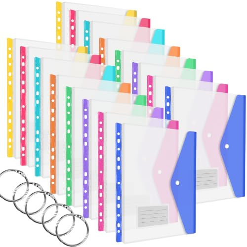 SdreMelo16 Stück Dokumententasche A4 Erweiterbare Dokumenten mit Binder Löchern & Etikettentasche Ordner 8 Farben Dreidimensionale Dokumentenmappe A4+ mit 5 Binderingen (Horizontal-16Pack)