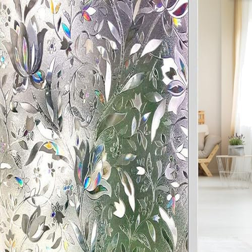 Pellicola Specchio per Vetri Finestre 50 x 800 cm Oscurante Anti UV Elettrostatica Pellicola Decorativa per Finestre Pellicola Antisolare Oscurante per Ufficio,Soggiorni, tulipano