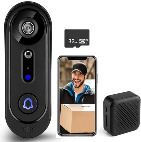 RAKEBLUE 2K Wireless Doorbell Camera, No Monthly Fee,Video Doorbell with 32GB SD/Cloud Storage,Alert, Night Vision, Motion Detection,Indoor Chime,Two Way Audio,Battery Power