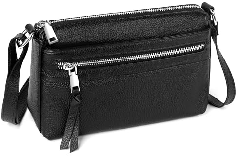befen Borsa a tracolla da donna in vera pelle, piccola borsa a tracolla da donna, con scomparti per carte di credito RFID, Nero