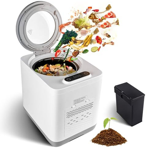 Compostiera da Cucina Elettrica, Compostiera da Cucina Intelligente da 3,8 L con Assorbimento di Odori, Compostiera da Cucina da Appoggio con Coperchio in Vetro Visivo e Silenzioso