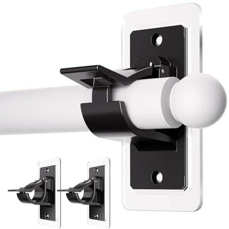 BelleVive 2 paquetes de soportes autoadhesivos para barra de cortina, sin taladrar, ganchos para barra de cortina para pegar sin clavos, colgadores de cortina para baño, color negro