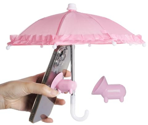 Yymobt Pink Phone Umbrella for Sun, Universal Cell Phone Umbrella Piggy Suction Cup Phone Stand, Cover Sun Shield, Adjustable, Outdoor Cell Phone Sunshade Holder