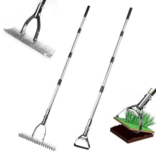 Rechen, 2-in-1 Gartenrechen für Stroh, Rasenrechen und oszillierende Steigbügelhacke Unkrautjäter | Langer Griff Rasenrechen zur Entfernung von Stroh, Jäten & Bodenbearbeitung | Robustes