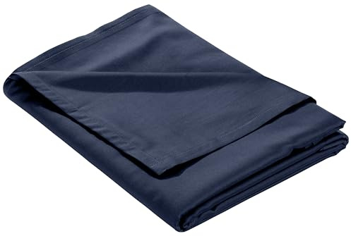 Bettwaesche-mit-Stil Mako-Satin Baumwollsatin Bettlaken ohne Gummizug Uni einfarbig (Bettlaken 160x260 cm, Dunkelblau)