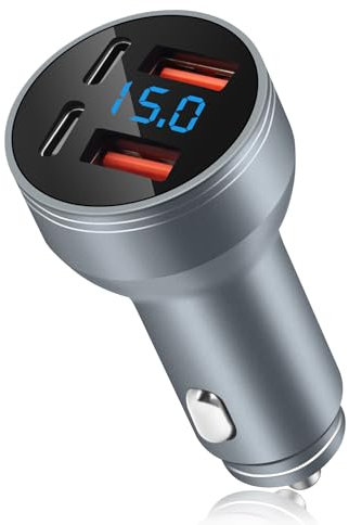 Chargeur Allume-Cigare AIYEEN 126 W Tout métal USB-C, Adaptateur Allume-Cigare Rapide 4 Ports avec Double PD 45 W et Double QC3.0 18 W USB-A, Chargeur Allume-Cigare Multi-appareils pour iPhone, Gris