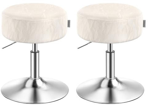VASAGLE Schminkhocker 2er Set, höhenverstellbar, 360° drehbar, PU | Schminkstuhl, Sitzhocker, PU, dicke Polsterung, für Schlafzimmer, Küche, Esszimmer, modern, cremeweiß, ZH2504015