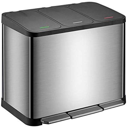 HPTHLY Pattumiera con Coperchio, 3 Scomparti, con Apertura A Pedale, capacità 45 Litri, Pattumiera in Acciaio Inox per La Raccolta Differenziata, per Cucina