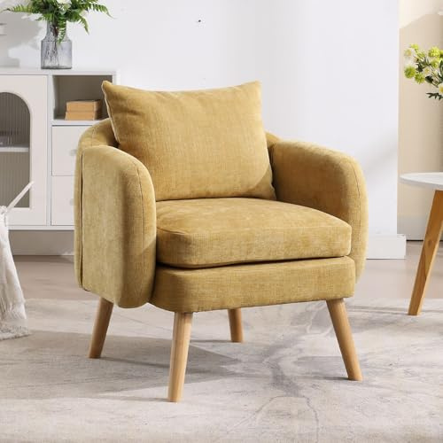 chairus Loungesessel Einzelsofa für Wohnzimmer Chenille Polstersessel Akzentstuhl mit Holzbeinen Lehnsessel Relaxsessel Schlafzimmer (Gelb)
