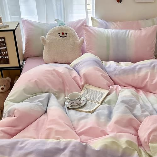 Michorinee Housse de Couette 220x240 Arc en Ciel - Réversible Parure de Lit Imprimée Cœurs avec Fermeture Eclair - Sets Linge de Lit 2 Personnes Adulte avec 2 Taies d'oreiller 65x65 cm