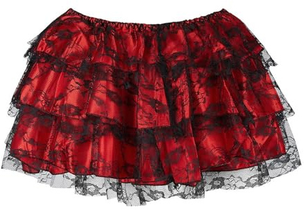 Duyeuau Jupe courte à volants en dentelle victorienne pour femme, Rouge-XXL, XXL