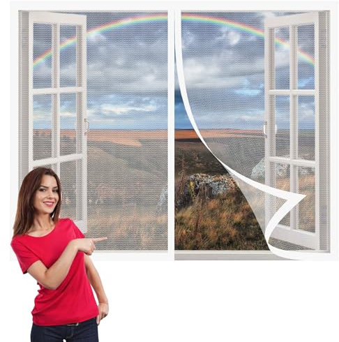 Zanzariera Finestra Magnetica su Misura 190 x 183 cm Tende Zanzariere con Calamita Zanzare Insetti Chiusura Automatica per Camera da Letto Balcone, Bianco