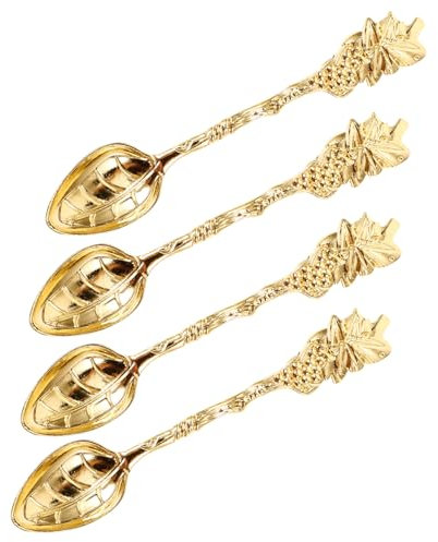 Mobestech Set 4 Pezzi Cucchiaini Da Caffè Vintage in Lega Di Zinco Finitura Galvanica Dorata, Cucchiai Decorativi Per Tè Caldo e Dessert, Posate Speciali Per Uso Quotidiano e Occasioni Eleganti