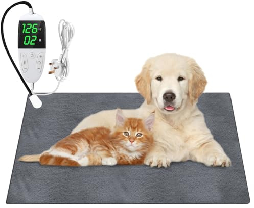 PRITOK Waterproof Pet Heating Pad with Adjustable Timer and Temperature 30-60℃: UK 230V Electric Thermal Warming Mat for Dogs Cats Puppies, Puppy Heat Pad with Durable Anti-Bite Tube(45x70cm)