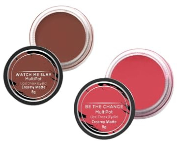 Lip Tint & Cheek Tint Multipot Combo – Rose Pink & Caramel Brown | 3-in-1 Multipurpose Tints for Lips, Cheeks & Eyelids | Enriched with Jojoba Oil & Vitamin E | Creamy Matte Finish