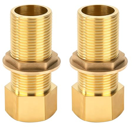 Elegrip Raccords de Réservoir en Laiton, 70mm 3/4 Femelle x 3/4 Mâle Raccord Citerne Eau de Pluie en Laiton, Connecteur Adaptateur pour Cuve d'eau, Robinets Tonneau, Seaux (2 Pièces)