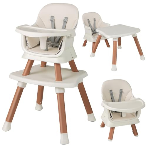 DREAMADE Hochstuhl mit Tisch, 6 in 1 Kinderhochstuhl mit Tablett & 5-Punkt Sicherheitsgurt, Babystuhl mit Abnehmbarem Kissen, Essstuhl Baby 7-36 Monate bis 25 KG (Natur)