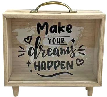 Alcancía para Adultos Y Niños, Caja De Ahorros De Viaje con Asa, Hucha De Madera con Fondo De Sombra para Efectivo Y Monedas, Caja De Ahorros De Sobremesa para Familiares, Parejas, Amigos E Hijos