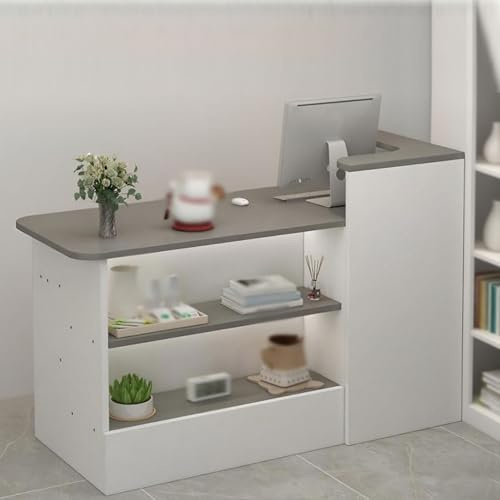Taifuan Banco Reception, bancone Anteriore con cassetto, cassiere angolare, Tavolo Cassa al Dettaglio, per supermercato minimarket Hotel Bar Negozio di Abbigliamento(Gris/Derecho,140x100x45cm)