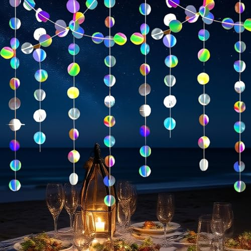 Papier Girlande Glitzer Runde, 4 Stück 4m Hängende Deko Bunte Runde Garland, Circle Dots Garland, für Party Deko, Hochzeitsdeko, Geburtstage Silvester Karneval, Jubiläen, Hochzeiten Dekoration