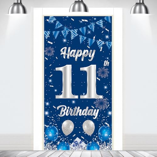 11.Geburtstag Banner Dekoration Banner Hintergrund Blau Silber 11.Happy Birthday Dekor Foto FotografieHintergrund Poster Jungen Mädchen Geburtstag Party Deko Supplies Blau 180x90cm(70.8x35.4Zoll)