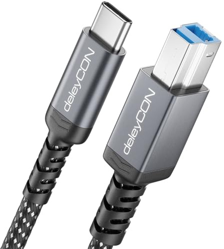 deleyCON 2m Cavo USB 3.0 USB-C a USB-B Cavo Stampante/Dati 5 Gbit/s per Stampanti, Scanner, Hard Disk Esterne, Docking Station, Monitor, Upstream, Nero