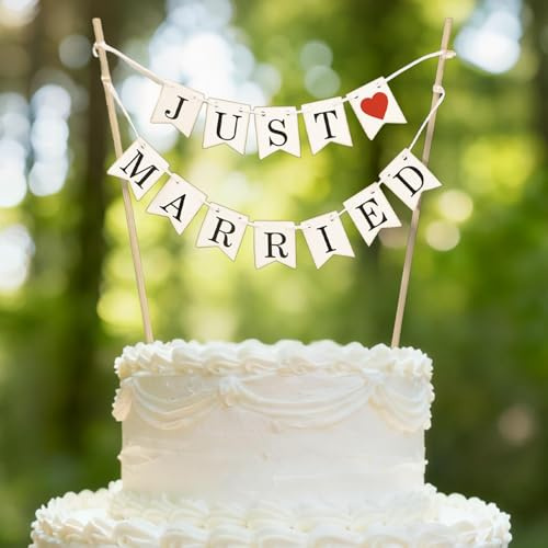 Tortendeko Hochzeit, Wedding Wimpelkette, Just Married Deko, Hochzeit Tortendeko Tortenstecker, Kuchen Deko, Mini Girlande für Hochzeitstorte