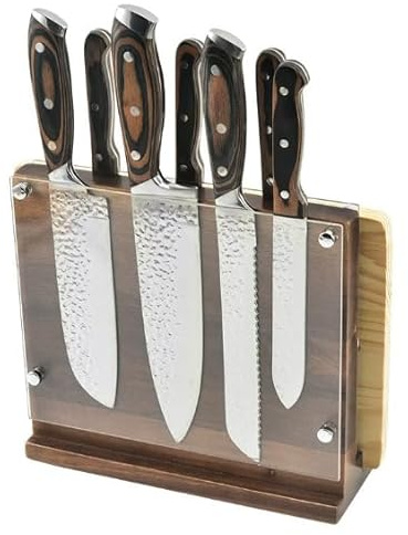 Magnetic Knife Block Without Knives, Double Sided Magnetic Knife Holder with Acrylic Protective Shield for Safety, Universal Knife Display Rack for Kitchen Counter Top