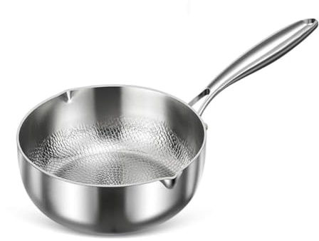 JIABAOZ Padella Titanio, Padella in Titanio Martellato con Coperchio, Antiaderente Multifunzionale con Doppio Beccuccio, Riscaldamento Uniforme per Cucinare Tutti i Piani Cottura (No lid,20cm)
