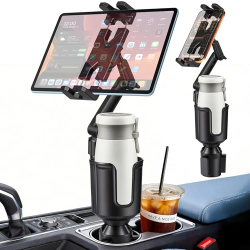 Peastrex Cup Holder Tablet Mount, Ipad Cup Holder Car Mount Expander [2026 Upgraded] with 22 Height Adjustable Arm for Tablet iPhone 3-13in iPad Pro Air Mini, Fire, iPhone 15, Galaxy S24 Z Fold 5