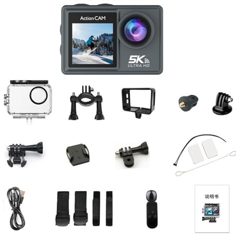 RASTKY M40TRW Action Camera, 5K WiFi 360° Wide Angle Lens, Dual Screen, 30M Underwater with Wireless Microphone, for Running, Cycling, Diving