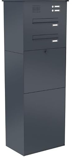 KNOBLOCH Paketbox mit 2 Briefkästen und Klingel KNOBOX PRO 14Z - für Zaun Durchwurf, mit Gravur personalisiert, XXL Paketkasten, rostfrei wetterfest, Anthrazit RAL7016