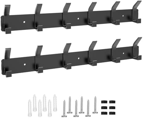 Fiteber 2 Stück Kleiderhaken Wand, Garderobenhaken mit 6 Haken | Hakenleiste Garderobe, Kleiderhaken Metall für Schlafzimmer Bad Küche Garderobe Garderobenleiste Wandgarderobe (Schwarz)
