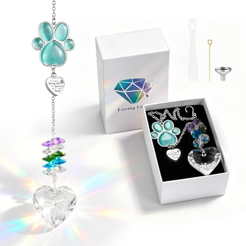 Dletay Pet Urns for Dogs Cat Ashes Crystal Suncatcher Heart Shaped Memorial Cremation Keepsake Bereavement Remembrance Paw Print Pet Loss Rainbow Bridge