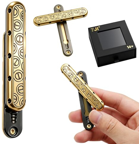 7JI Fidget Slider leksak för vuxna, metallslider Fidget dekompressionsleksak, anti-stress sensorisk leksak för autism, ADHD, ångeststressminskning, gåvor för vänner och familj (guld)