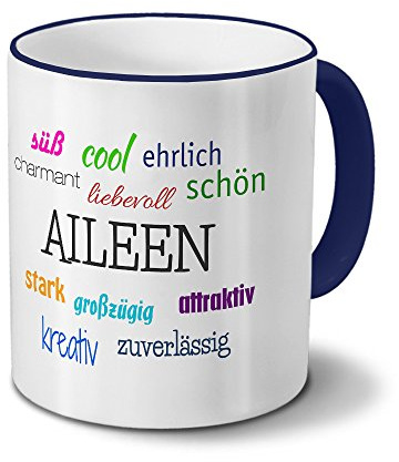 printplanet Tasse mit Namen Aileen - Positive Eigenschaften von Aileen - Namenstasse, Kaffeebecher, Mug, Becher, Kaffeetasse - Farbe Blau