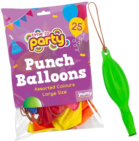 Jaunty Partyware 25x Large Punch Balloons for Kids Ideal Party Bag Fillers - 12 Inch Large Size - Assorted Colours - Fun Children’s Party Ideas - Thick & Strong - Easy to Inflate