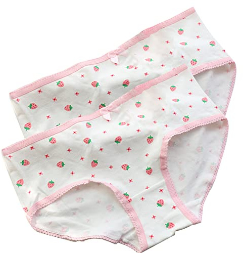 YOMORIO Cute Lace Strawberry Panties Womens Anime Underwear Soft Low Waist Cotton Panty for Bikini, Pink & White, One size