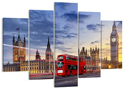 ARTTOR Leinwandbild 150x100cm Wandbild Architektur Städte - 3592 | London Bus Mehrteilige Groß XXL Wanddekoration Wohnzimmer Schlafzimmer Wanddeko Wand Kunstdruck Wandkunst Wall Decor ARTTOR