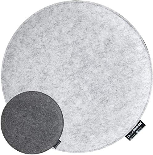 DuneDesign Filz Sitzkissen Ø35 cm rund - drehbare 3 cm Dicke Stuhlkissen Hellgrau/Anthrazit als Sitzauflage für Esszimmerstuhl Kissen Küchenstuhl Polster Schalenstuhl - Auflage für Stühle